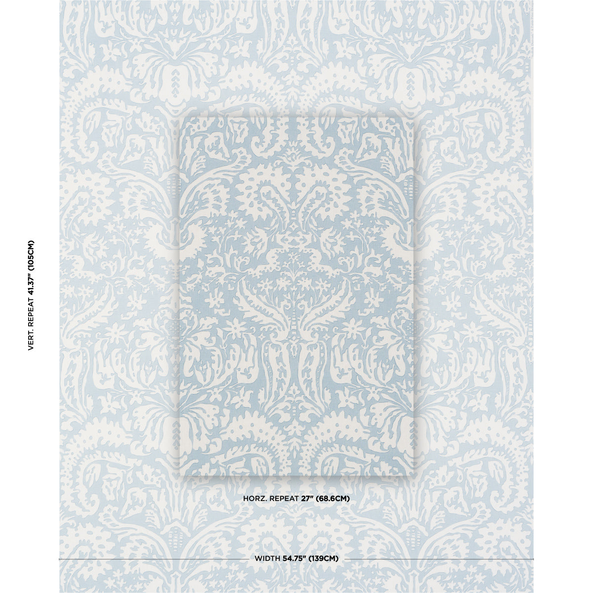 Schumacher Suffolk Damask Blue Fabric 182121