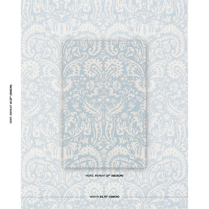 Schumacher Suffolk Damask Blue Fabric Sample 182121