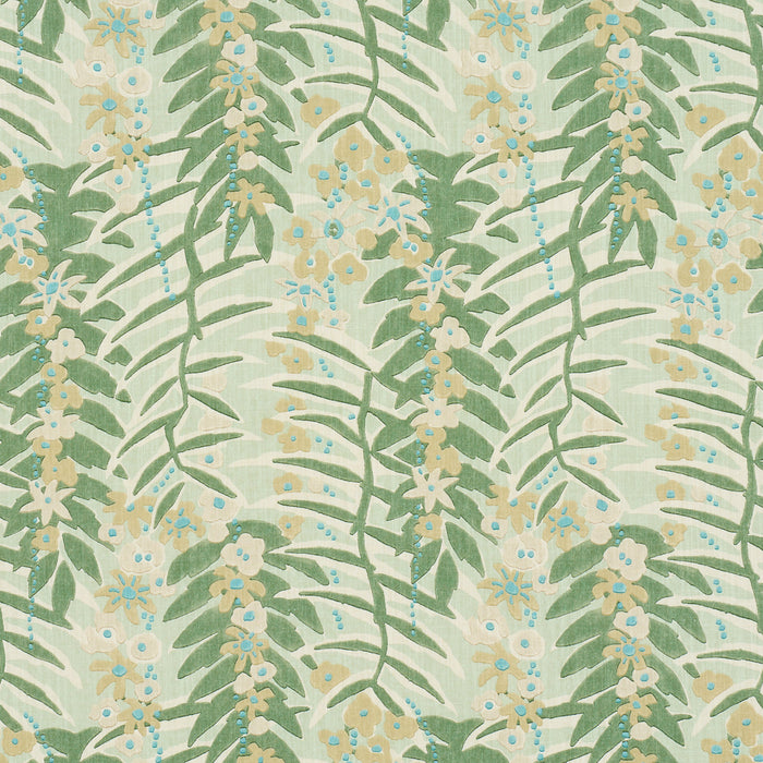 Schumacher Ashbee Botanical Aqua Fabric Sample 182152