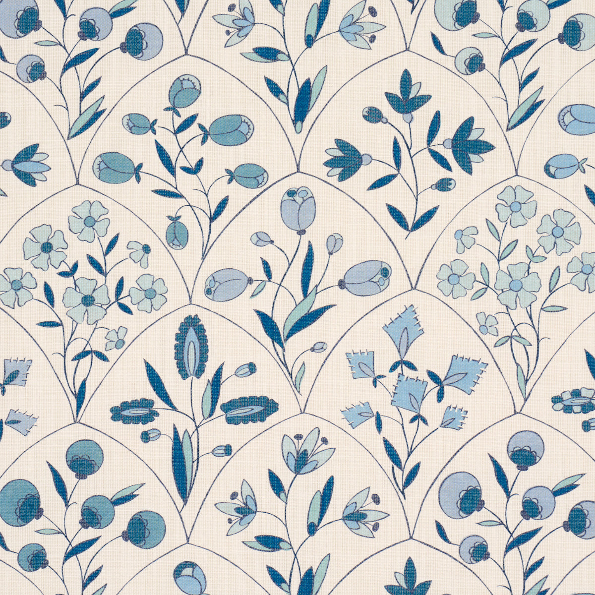 Schumacher Frances Floral Indoor/Outdoor Blues Fabric 182160