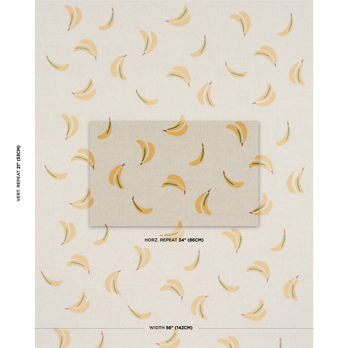 Schumacher Banana Stand Hand Block Print Ochre And Green On Natural Fabric Sample 182370