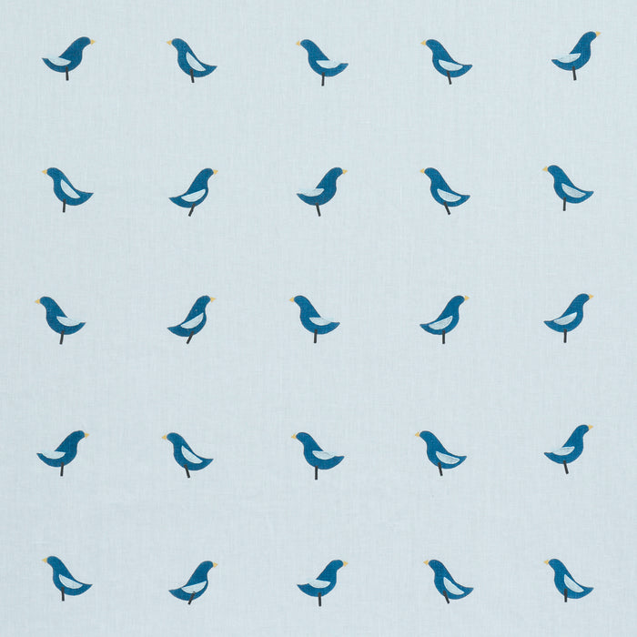 Schumacher Birds Hand Block Print Navy On Sky Fabric 182382