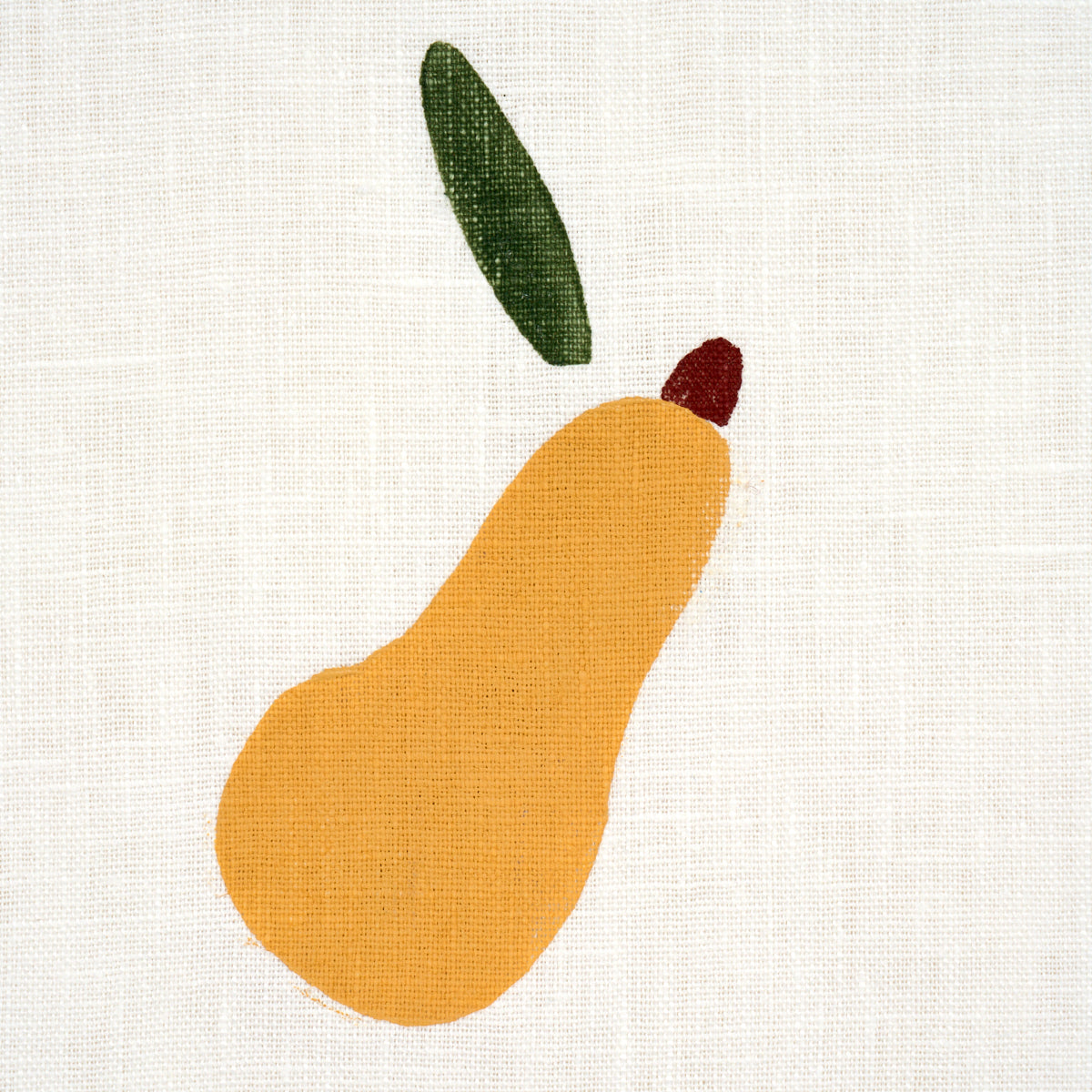 Schumacher Pears Hand Block Print Green And Ochre On White Fabric 182390