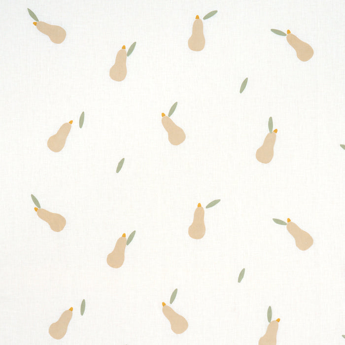 Schumacher Pears Hand Block Print Buff And Sage On White Fabric Sample 182391