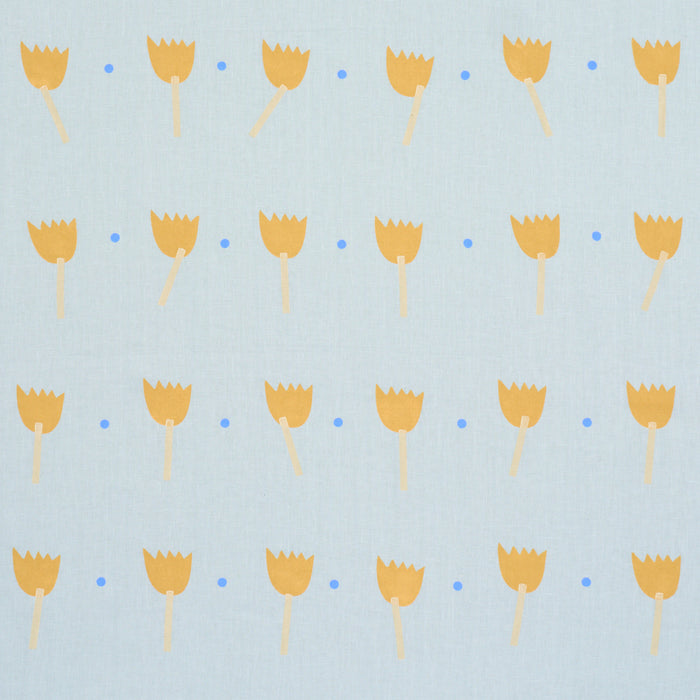 Schumacher Tulip Play Hand Block Print Ochre On Sky Fabric Sample 182400