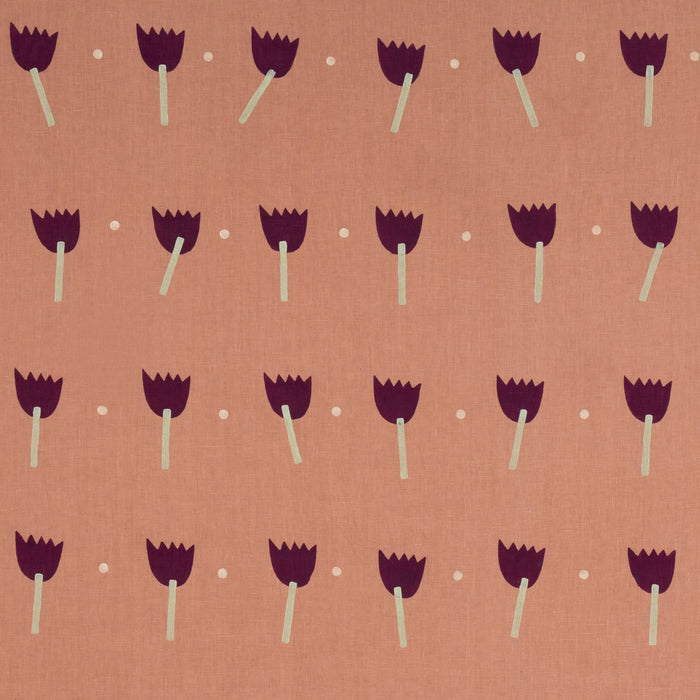 Schumacher Tulip Play Hand Block Print Violet On Rust Fabric 182401