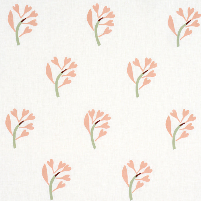 Schumacher Ginkgo Hand Block Print Pink And Sage On White Fabric Sample 182410