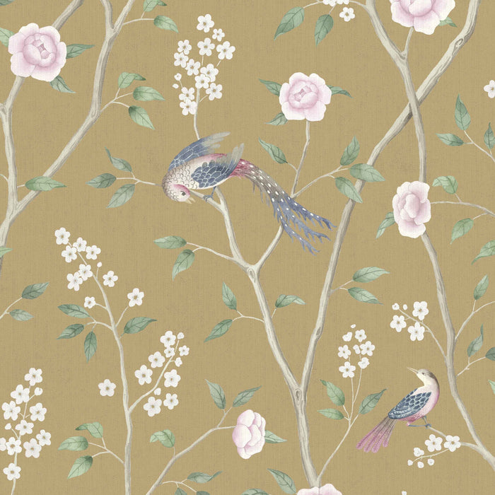 Schumacher Paradise Birds Gold Wallpaper Sample 1902