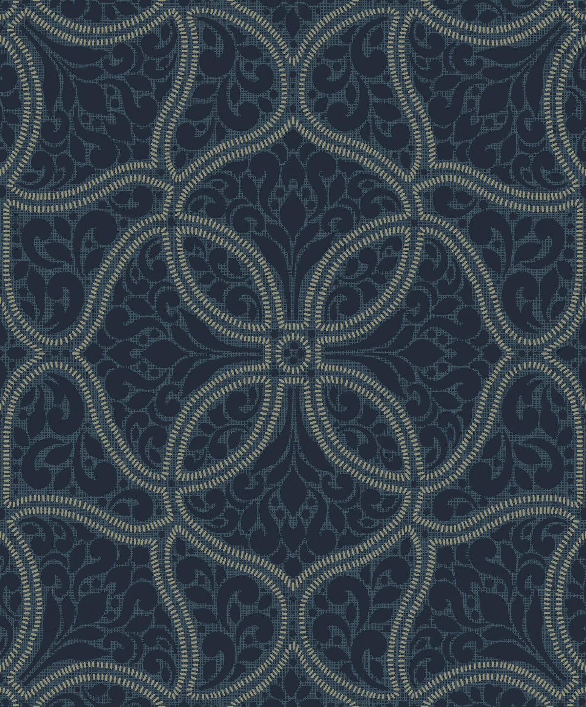 Seabrook Designs Scroll Trail Navy And Silver Wallpaper 2010702