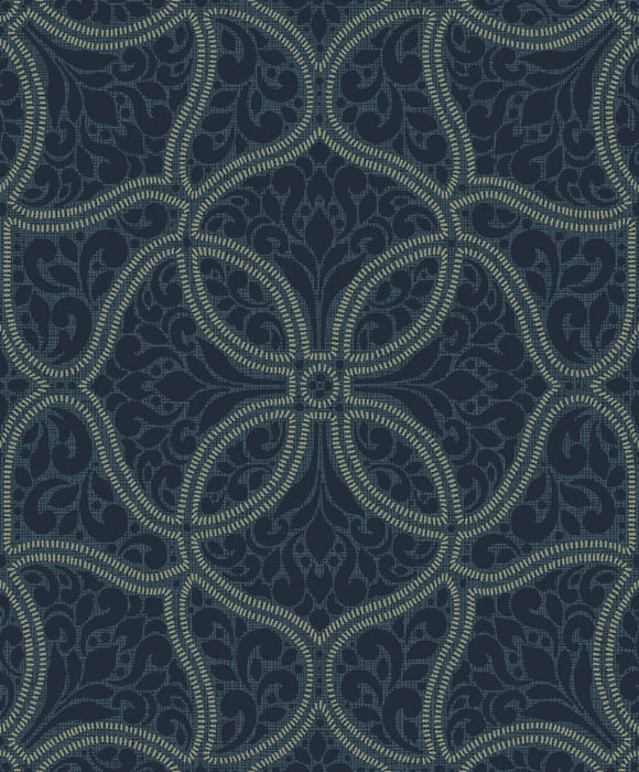 Seabrook Designs Scroll Trail Navy And Silver Wallpaper 2010702