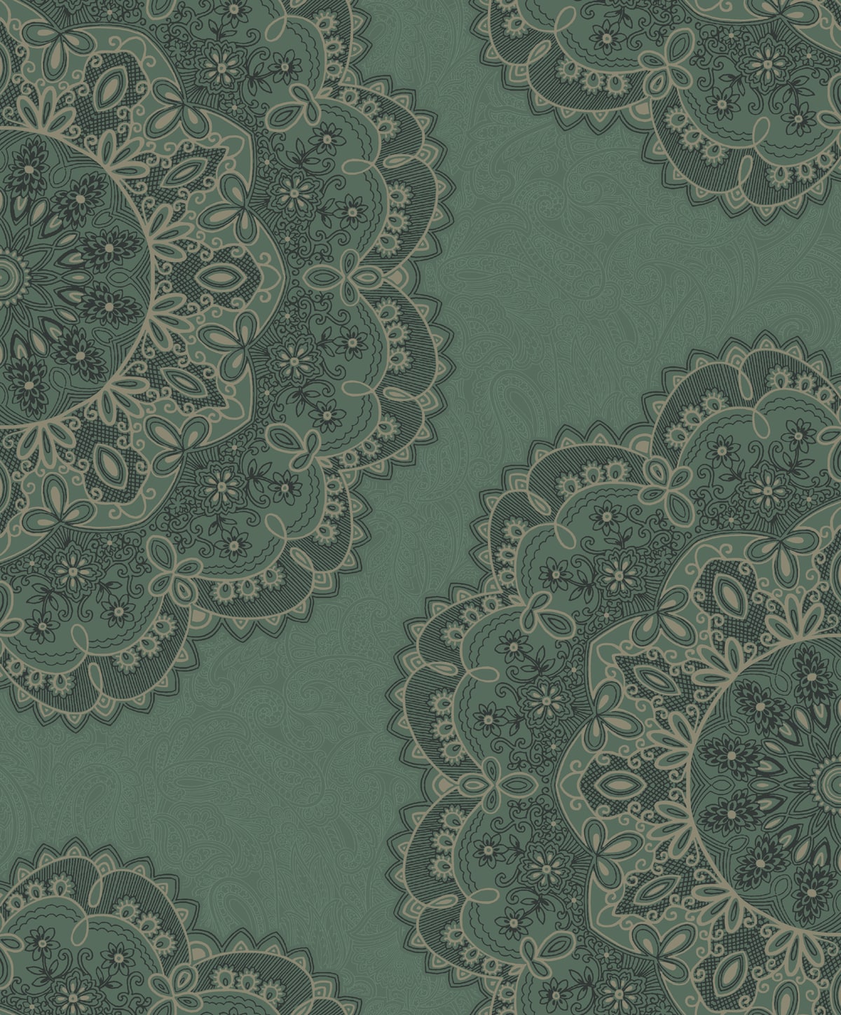 Seabrook Designs Lace Medallion Sea Green, Beige, And Ebony Wallpaper 2010904