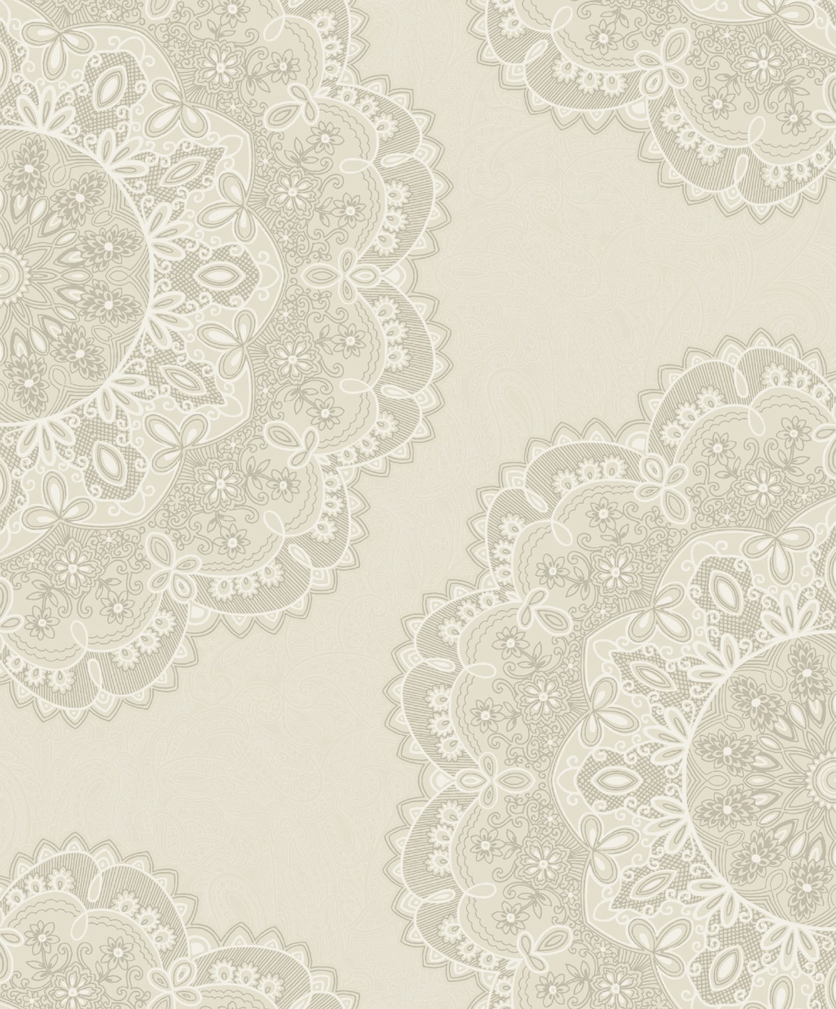 Seabrook Designs Lace Medallion Cream, Silver, And White Wallpaper 2010905