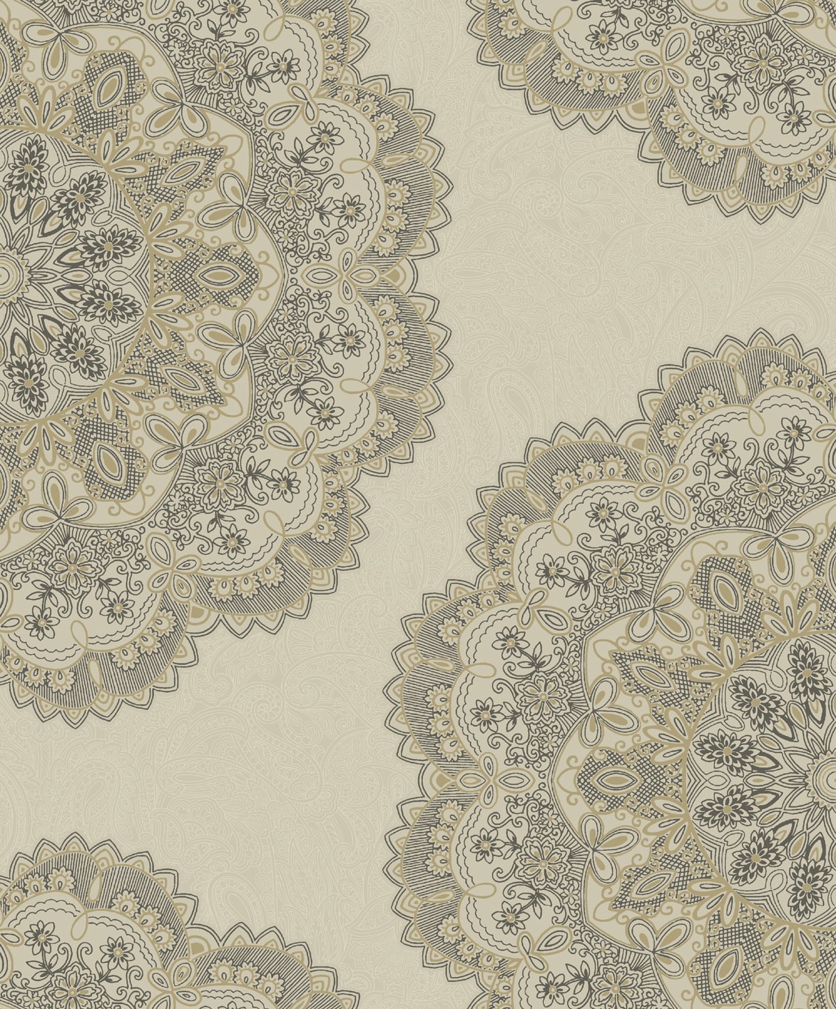 Seabrook Designs Lace Medallion Gold And Charcoal Wallpaper 2010906