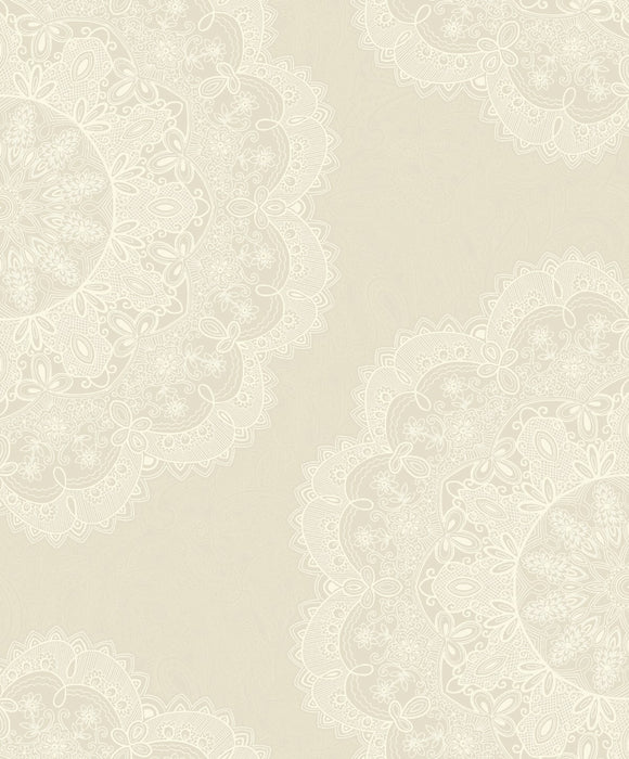 Seabrook Designs Lace Medallion Pearl And Off-white Wallpaper Sample 2010907