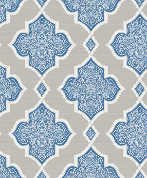 Seabrook Designs Trellis Silver, Blue, And Glitter Wallpaper Sample 2011202