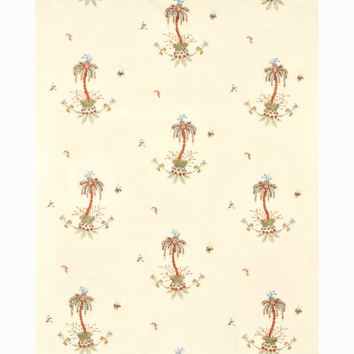 Schumacher Royal Poinciana Hand Embroidery Multi On Creme Fabric 22140