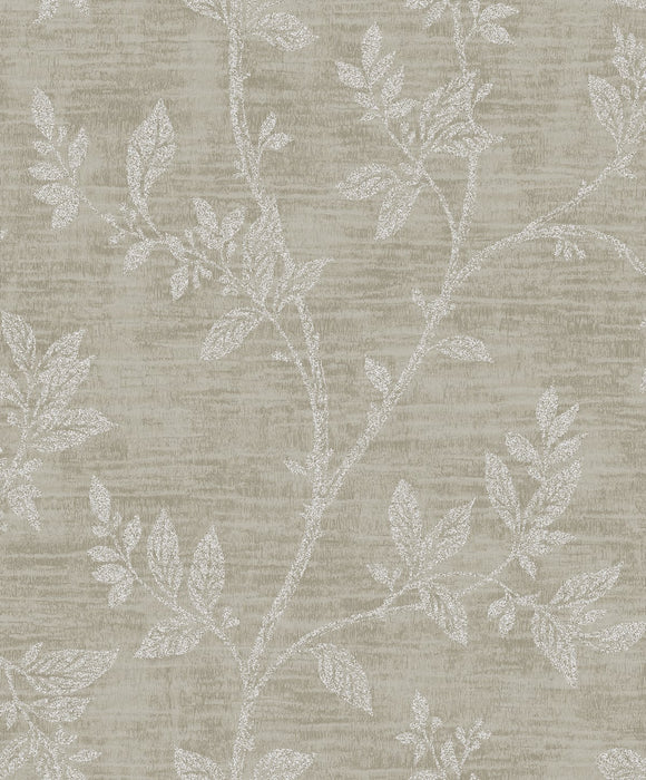 Seabrook Designs Leaf Trail Metallic Taupe & Glass Beads Wallpaper Sample 2231118