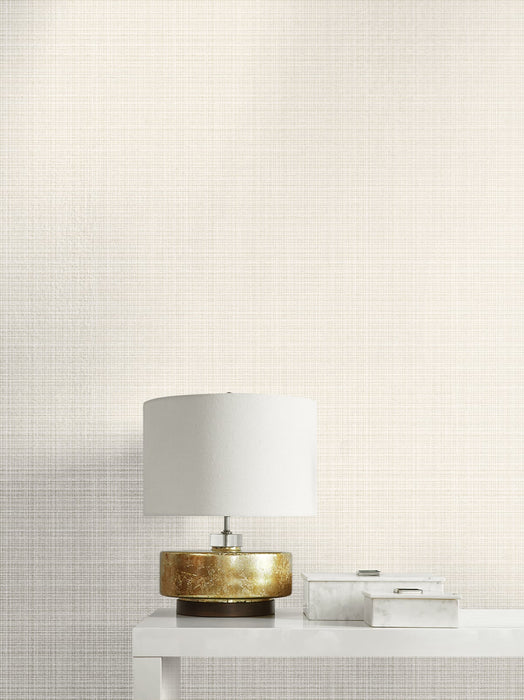 Seabrook Designs Crosshatch Linen Metallic Ivory Wallpaper Sample 2231903