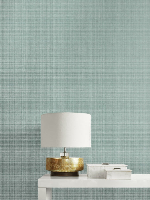 Seabrook Designs Crosshatch Linen Metallic Sea Green Wallpaper Sample 2231904