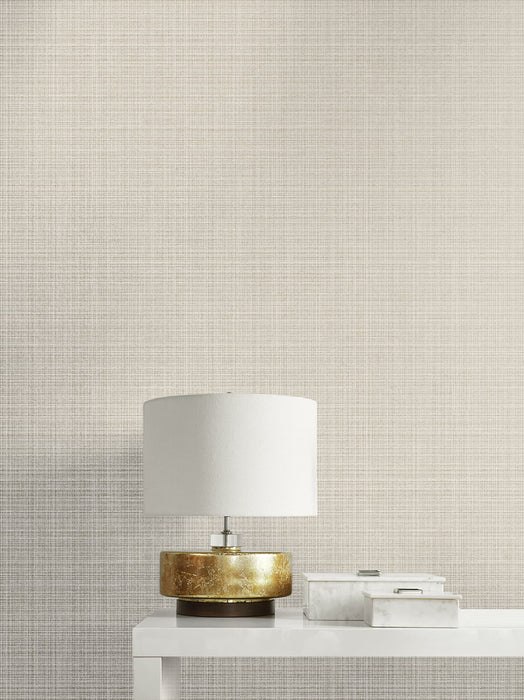 Seabrook Designs Crosshatch Linen Metallic Greige Wallpaper Sample 2231913