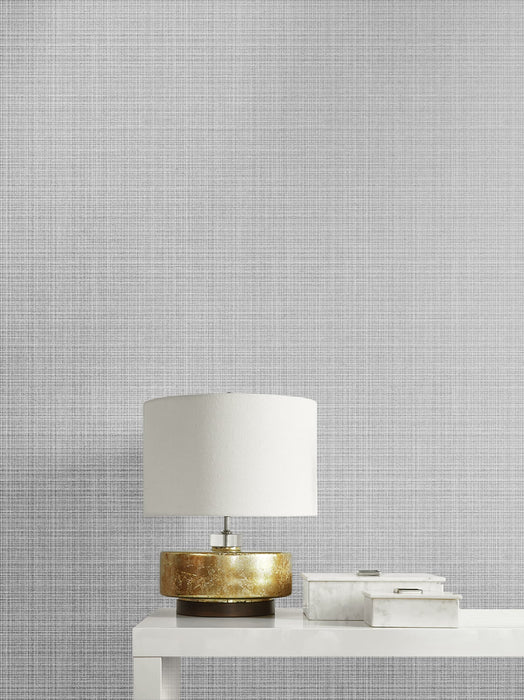 Seabrook Designs Crosshatch Linen Metallic Silver Wallpaper Sample 2231917