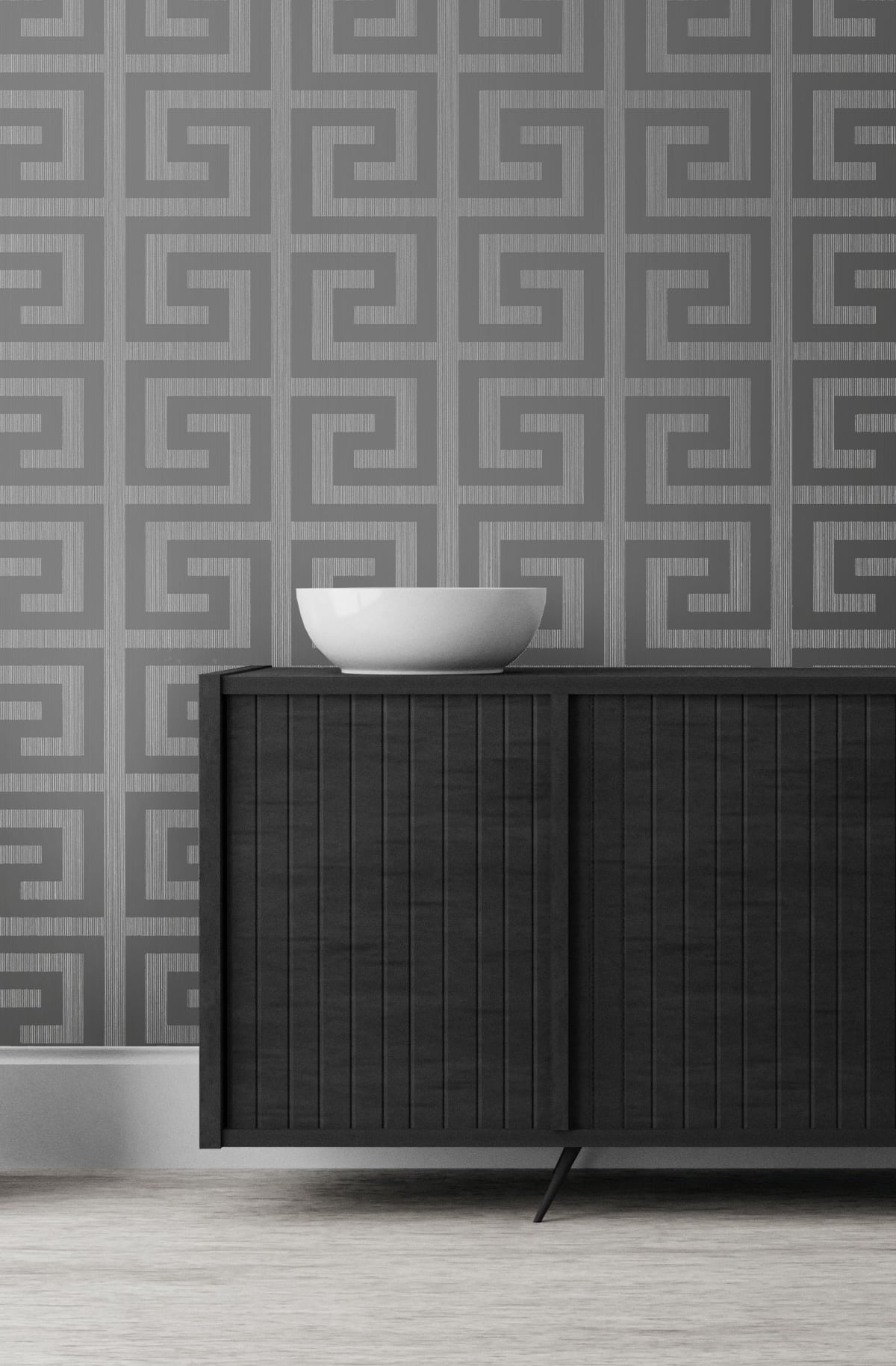 Seabrook Designs Greek Key Metallic Silver & Earl Gray Wallpaper 2232002