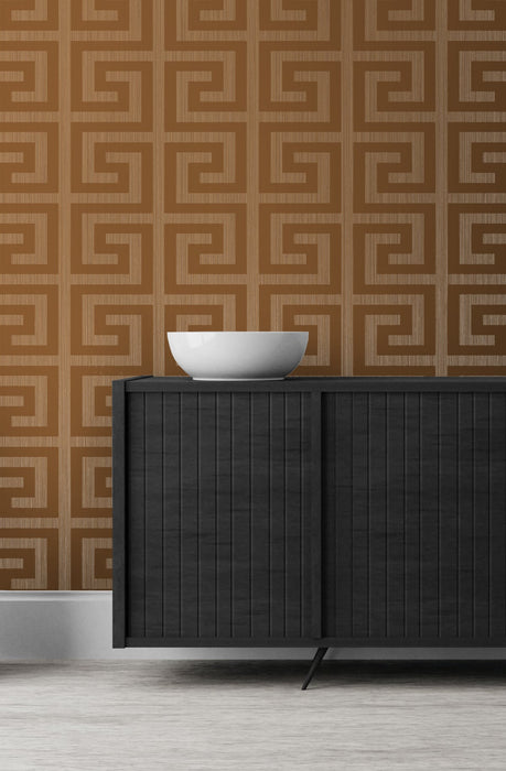 Seabrook Designs Greek Key Metallic Terra Cotta Wallpaper Sample 2232006