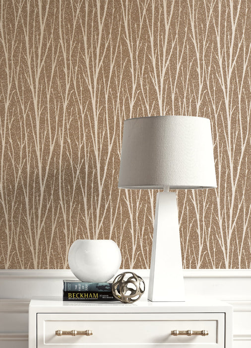 Seabrook Designs Birch Trail Metallic Champagne & Copper Glitter Wallpaper 2232106