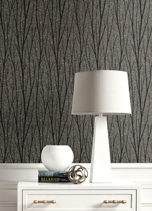 Seabrook Designs Birch Trail Gunmetal & Charcoal Wallpaper Sample 2232110