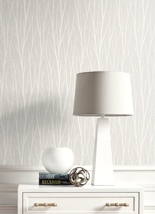 Seabrook Designs Birch Trail Metallic Champagne & Cream Wallpaper Sample 2232133