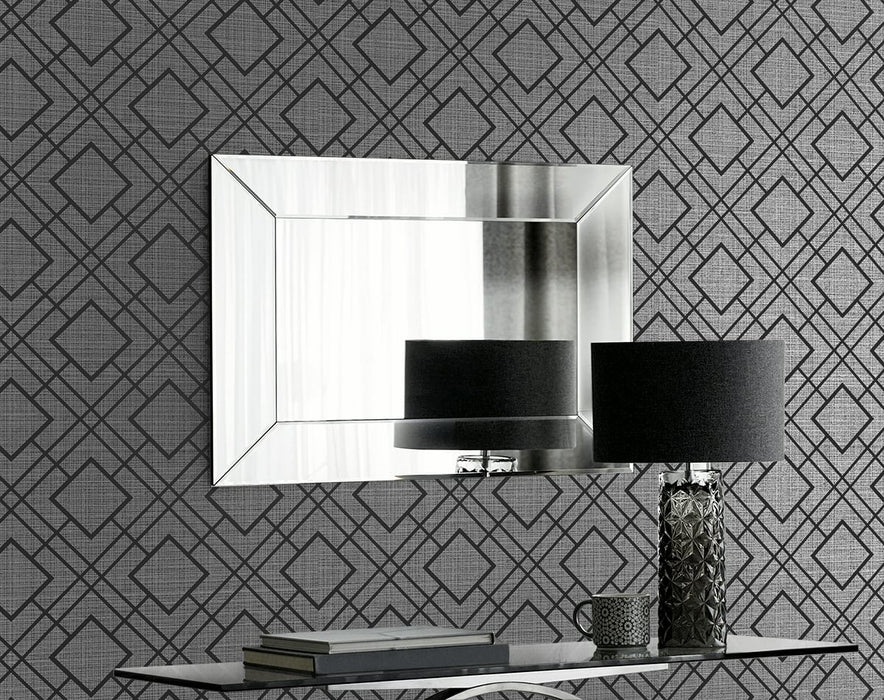 Seabrook Designs Diamond Lattice Metallic Coal Wallpaper 2232208