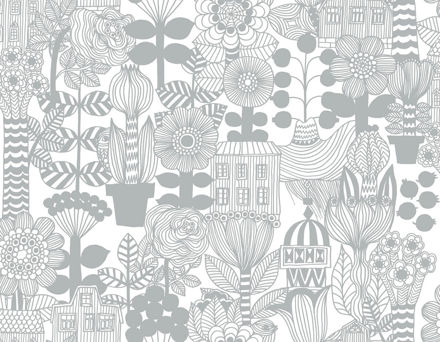 Seabrook Designs Lintukoto Gray And Off-white Wallpaper Sample 23305X