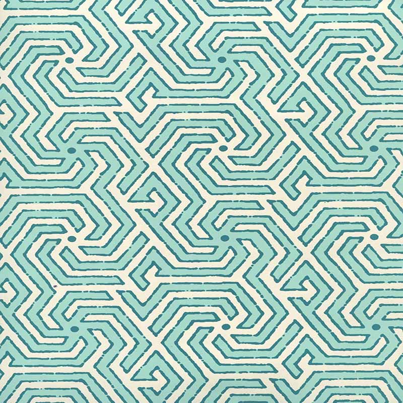 China Seas Maze Reverse Two Colors Turquoise Dark Turquoise Wallpaper 2520-01OWP