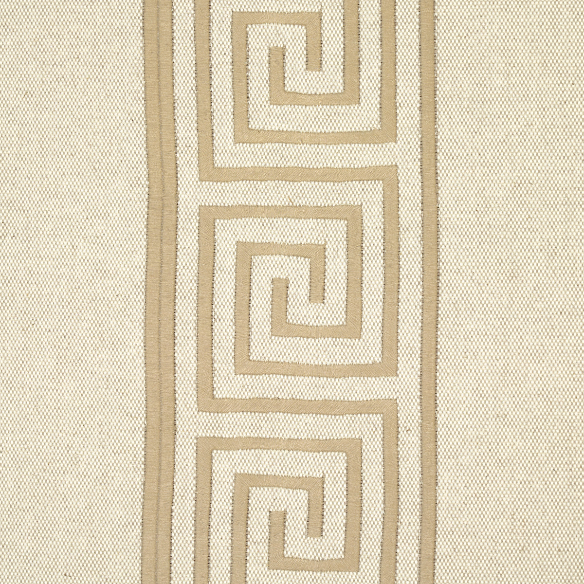 Schumacher Greek Key Embroidery Pebble And Taupe Fabric 25800