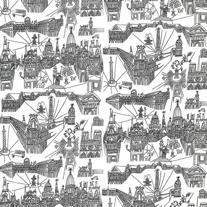 Schumacher Views Of Paris Black On White Fabric 2628830