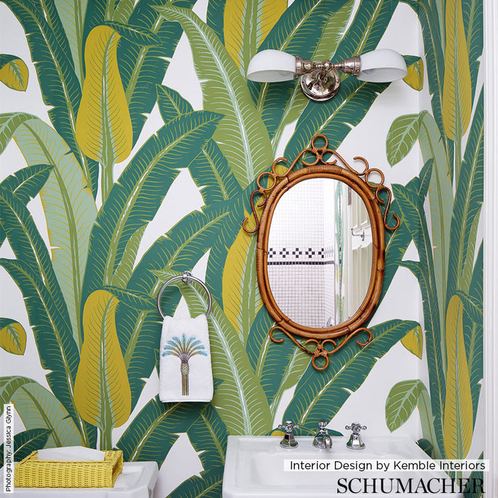 Schumacher Tropical Isle Green On White Wallpaper 2707230