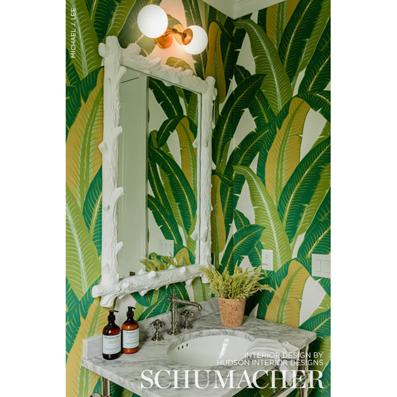 Schumacher Tropical Isle Green On White Wallpaper 2707230