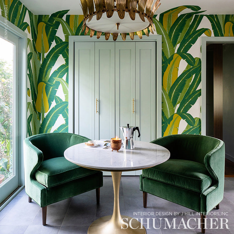 Schumacher Tropical Isle Green On White Wallpaper 2707230