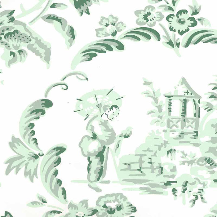 Quadrille Madame Butterfly Greens Wallpaper Sample 301341W