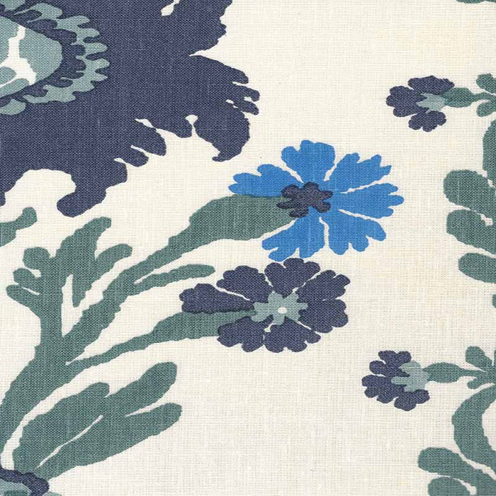 Quadrille Henriot Floral Blue French Green Fabric Sample 302041F-CU