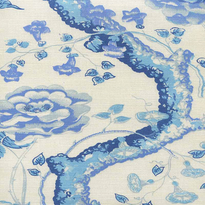 Quadrille Tree Peony Multi Blues Fabric 302255F-03