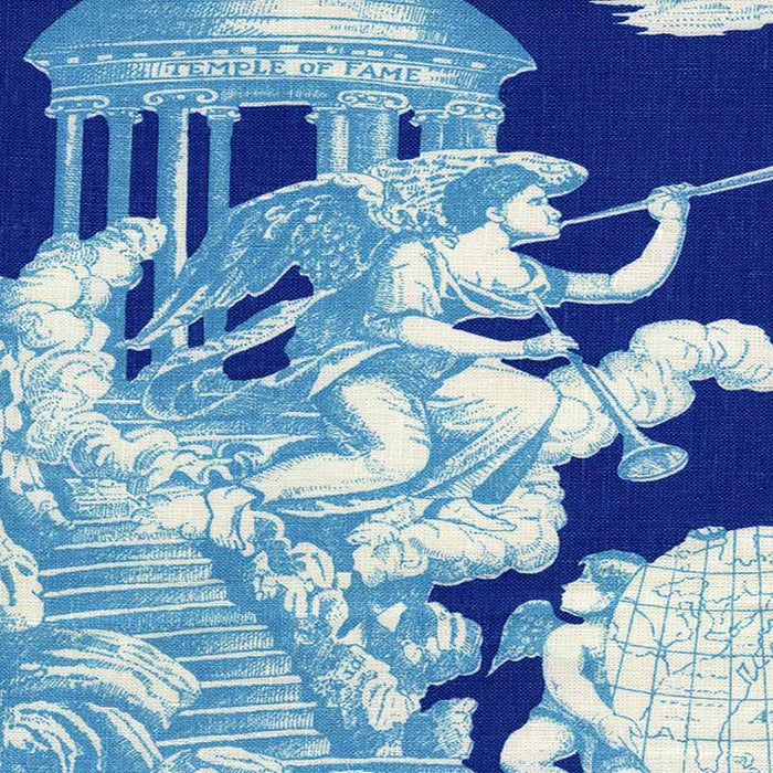 Quadrille Independence Toile Turquoise Navy Fabric Sample 302281F-CU