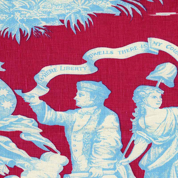 Quadrille Independence Toile Red Turquoise Fabric Sample 302288F-CU