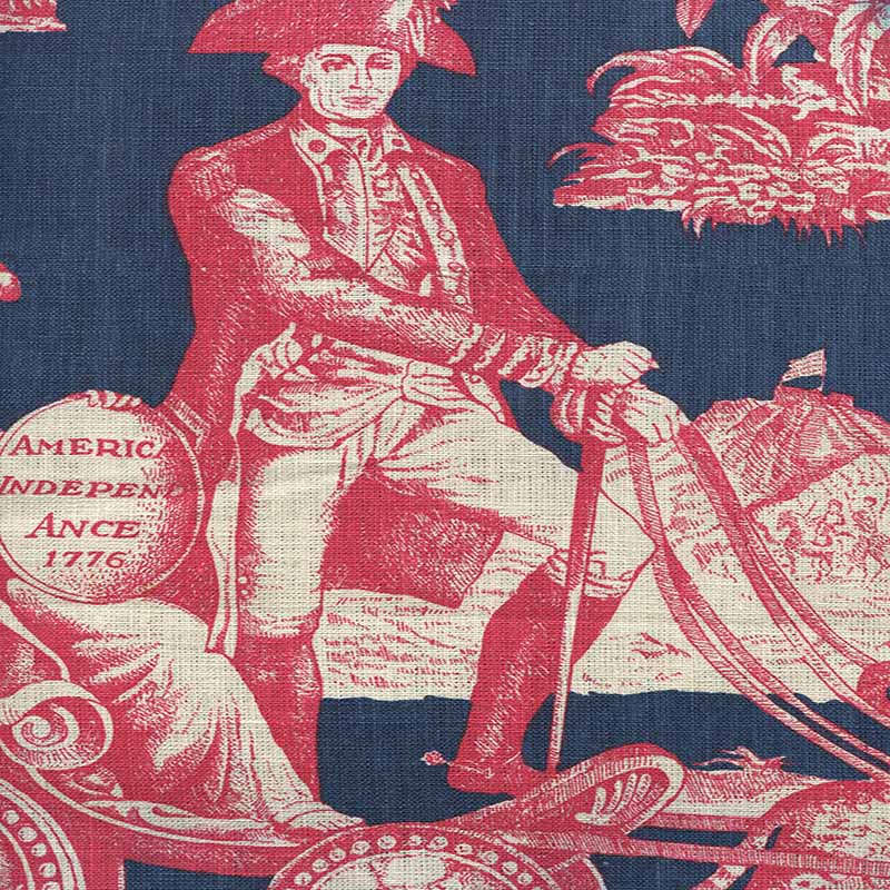 Quadrille Independence Toile Red Flag Blue Fabric 302290F-CU