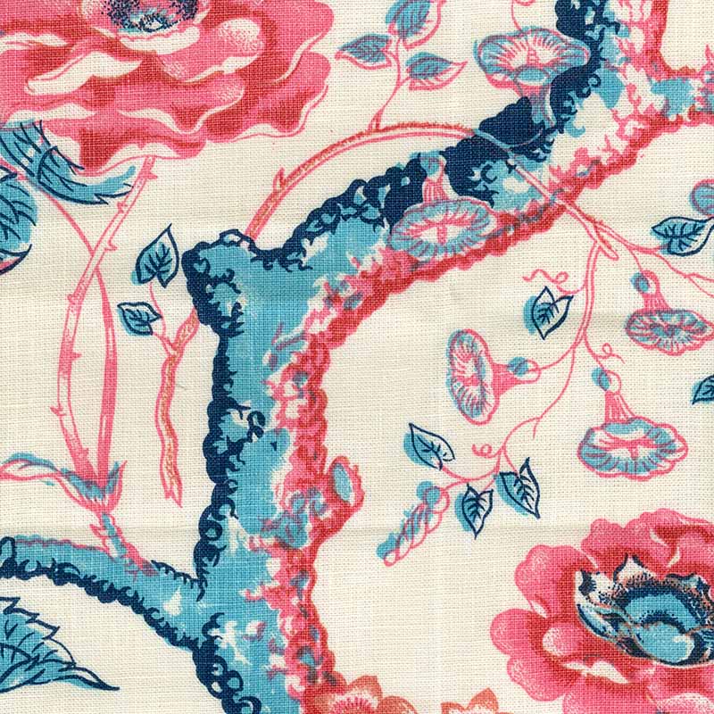 Quadrille Tree Peony Multi Blue Red Fabric 302420F-CU