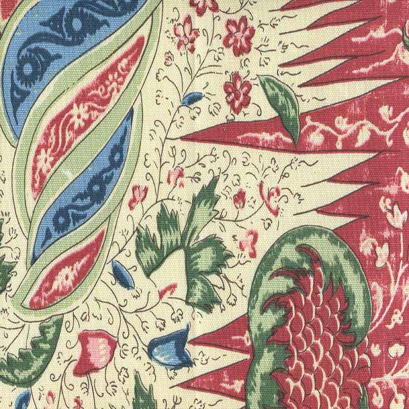 Quadrille Les Indiennes Multicolor Red Blue Olive Fabric 302651F