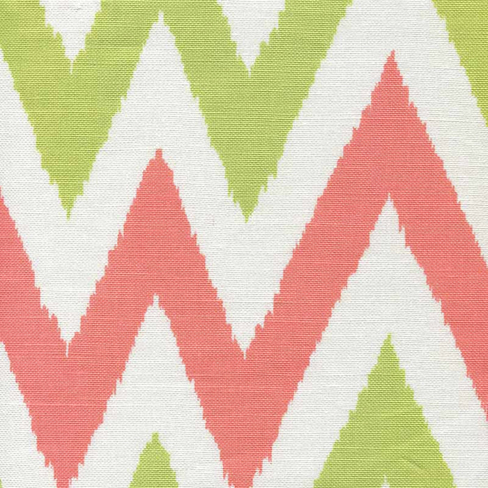 Quadrille Tashkent Ii Small Scale Coral Green Green Fabric Sample 306021F