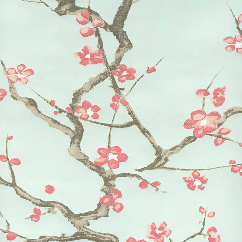 Quadrille Cherry Branch Pale Celadon Pink Taupe Wallpaper 306500W-05WP