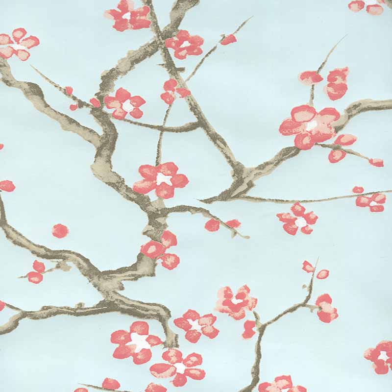 Quadrille Cherry Branch Pale Blue Pink Taupe Wallpaper 306500W-06WP