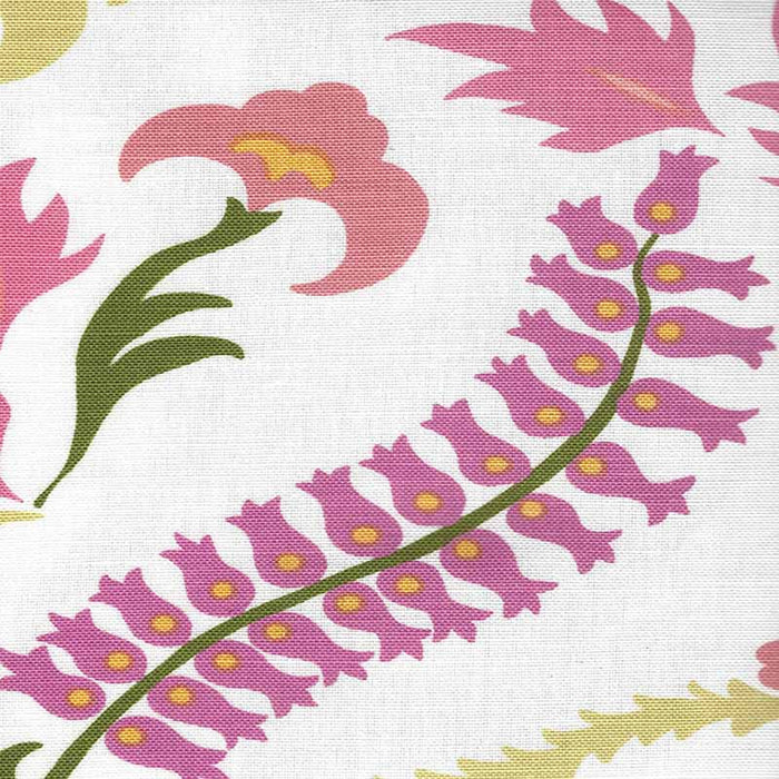 Quadrille Stitched Floral Multi Green Yellow Pink Fabric Sample 306540F